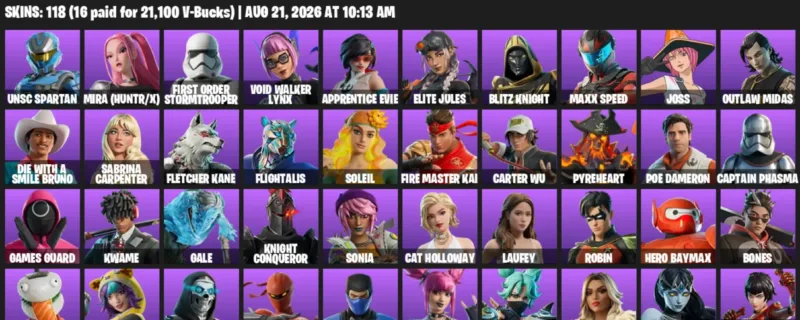 Fortnite account inventory for LVL 675 - UNSC Spartan - Mira (HUNTR/X) - 118 Outfits
