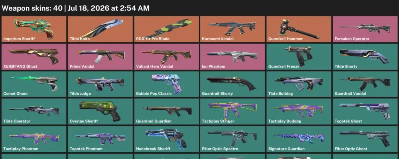 Valorant Accounts listing: LVL 190 · RGX 11z Pro Blade & Tilde Knife · 40 Skins - Silver 3, 40 skins