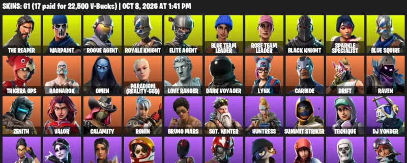 Fortnite account inventory for The Reaper - Warpaint - 61 Outfits