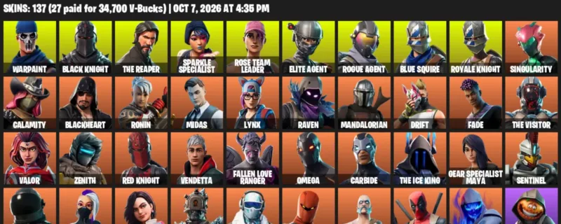 Fortnite account inventory for Warpaint - Black Knight - 120 Outfits