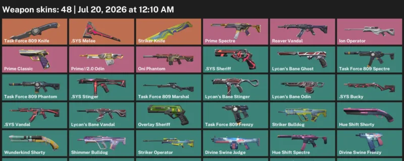 Valorant Accounts listing: LVL 156 · .SYS Melee & Striker Knife · 48 Skins - Bronze 3, 48 skins