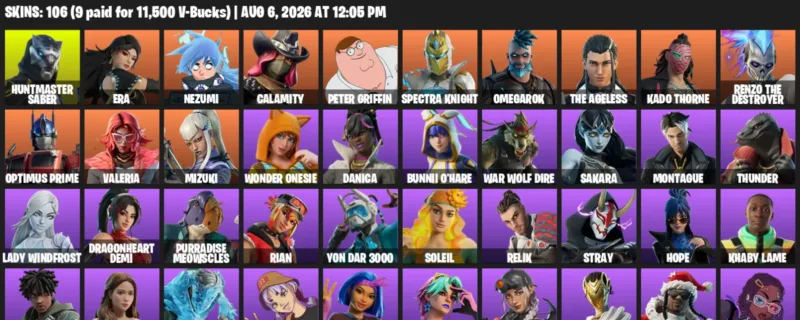 Fortnite account inventory for LVL 1561 - Huntmaster Saber - Era - 106 Outfits