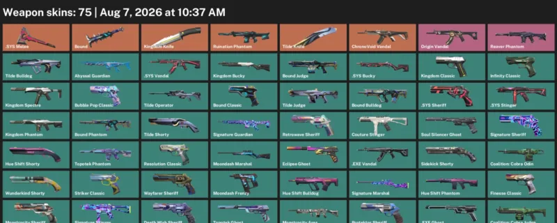 Valorant account inventory for LVL 204 · Tilde Knife & Kingdom Knife