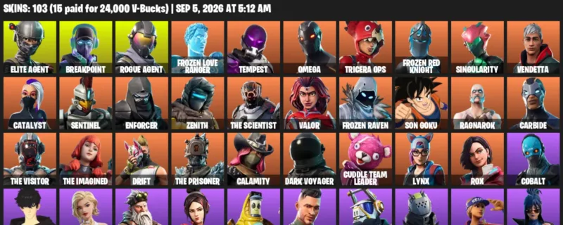 Fortnite account inventory for LVL 1164 - Elite Agent - Breakpoint - 103 Outfits