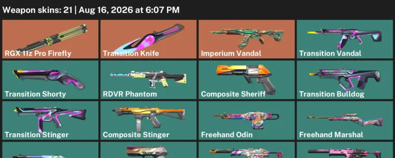 Valorant account inventory for LVL 47 · Transition Knife & Composite Sheriff