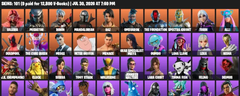Fortnite Accounts listing: LVL 1673 - Valeria - Predator - 101 Outfits - 101 outfits