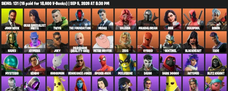 Fortnite account inventory for LVL 1947 - John Wick - Gear Specialist Maya - 131 Outfits