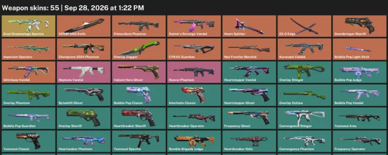 Valorant account inventory for LVL 144 · Overlay Dagger & XerØFang Knife & 55 Skins Overlay Dagger