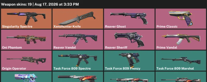 Valorant account inventory for LVL 74 · Xenohunter Knife & Reaver Sheriff