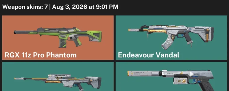 Valorant account inventory for LVL 49 · RGX 11z Pro Phantom & Endeavour Vandal
