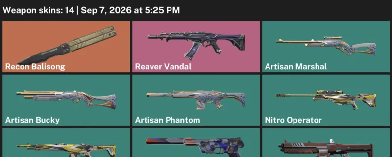 Valorant account inventory for LVL 52 · Nitro Vandal & Artisan Phantom