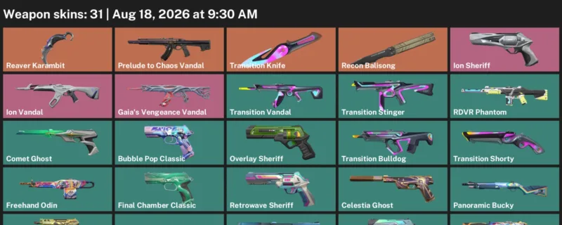 Valorant account inventory for LVL 250 · Reaver Karambit & Transition Knife & 31 Skins Reaver Karambit