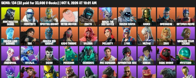 Fortnite account inventory for Huntmaster Saber - Frostbite - 120 Outfits