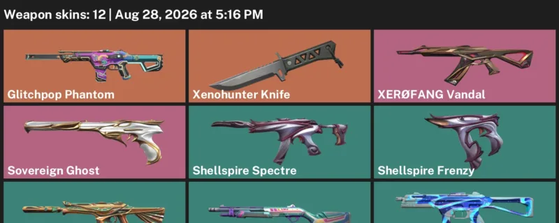 Valorant account inventory for LVL 27 · Xenohunter Knife & Glitchpop Phantom