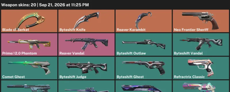 Valorant account inventory for LVL 103 · Reaver Karambit & Blade of Serket & Byteshift Knife