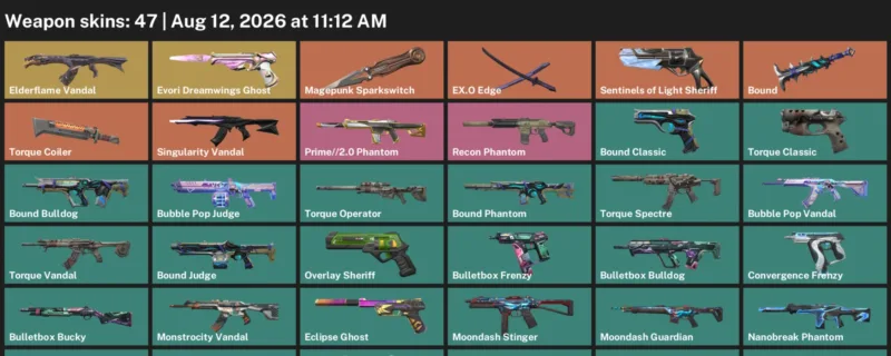 Valorant account inventory for LVL 179 · Bound Phantom & Bubble Pop Vandal