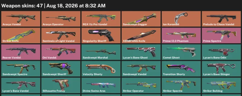 Valorant account inventory for LVL 196 · Ion Karambit & Sandswept Dagger & 47 Skins Ion Karambit