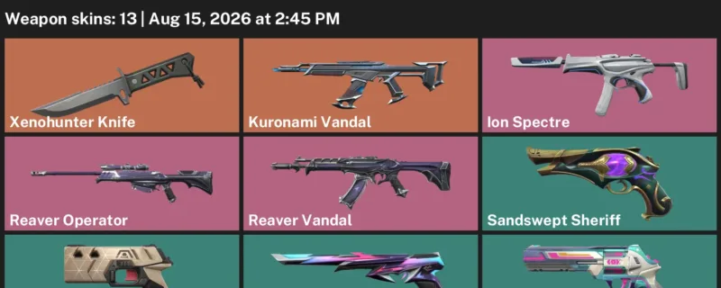Valorant account inventory for LVL 225 · Xenohunter Knife & Kuronami Vandal