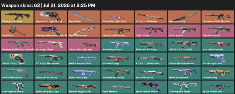Valorant Accounts listing: LVL 102 · Mystbloom Kunai · 62 Skins - Bronze 2, 62 skins