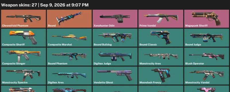 Valorant account inventory for LVL 45 · Xenohunter Odin & Blush Operator