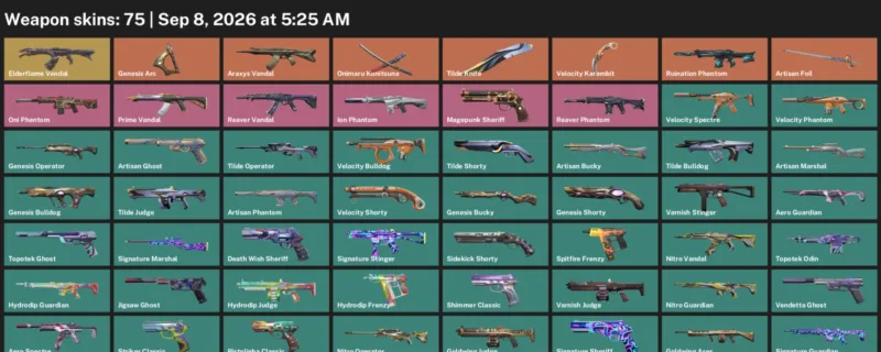 Valorant account inventory for LVL 232 · Tilde Knife & Velocity Karambit & Araxys Vandal