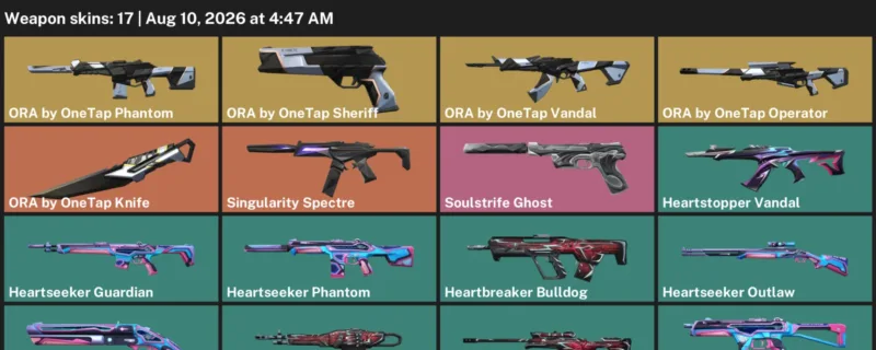 Valorant account inventory for LVL 23 · Ora by OneTap Knife & Heartseeker Phantom