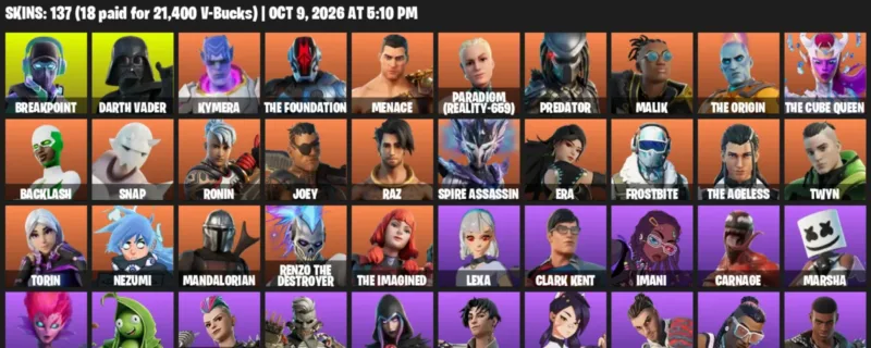 Fortnite account inventory for Breakpoint - Darth Vader - 120 Outfits