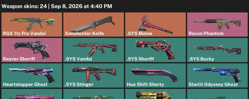 Valorant account inventory for LVL 157 · Xenohunter Knife & Sys Vandal