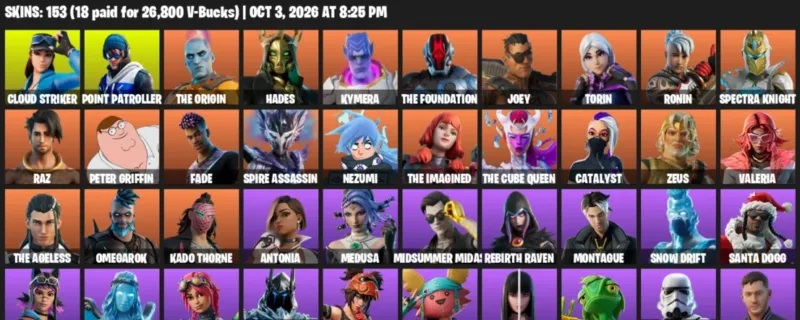 Fortnite account inventory for Cloud Striker - Point Patroller - 120 Outfits