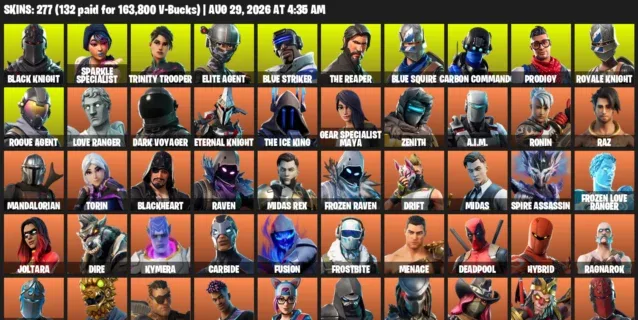 Fortnite account inventory for LVL 1965 - Black Knight - Sparkle Specialist - 277 Outfits