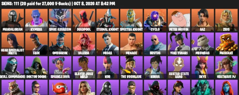 Fortnite account inventory for Mandalorian - Kymera - 111 Outfits