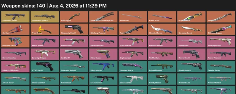 Valorant account inventory for LVL 348 · Reaver Knife & Glitchpop Dagger