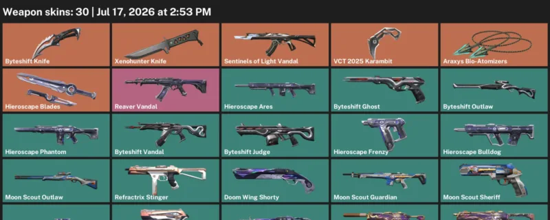 Valorant Accounts listing: LVL 46 · Byteshift Knife & VCT 2025 Karambit · 30 Skins - Platinum 1, 30 skins