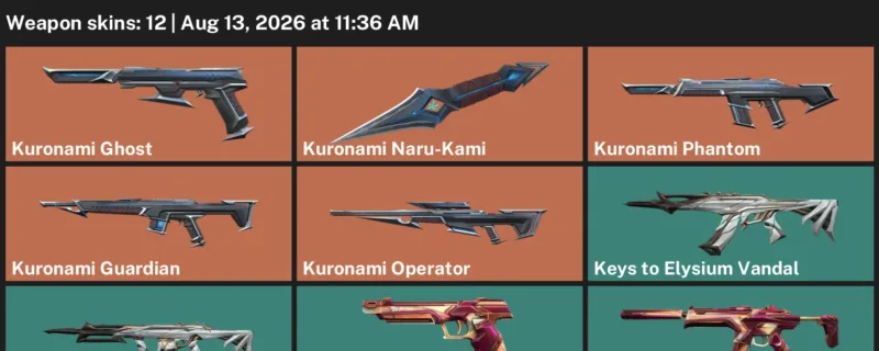 Valorant account inventory for LVL 19 · Kuronami Ghost & Keys to Elysium Vandal