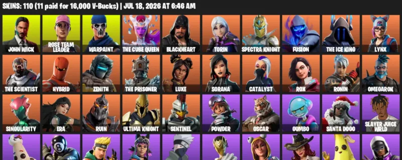 Fortnite Accounts listing: LVL 1832 - John Wick - Rose Team Leader - 110 Outfits - 110 outfits