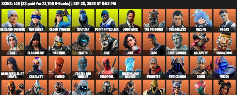 Fortnite account inventory for Blizzard Bomber - Neo Versa - 120 Outfits