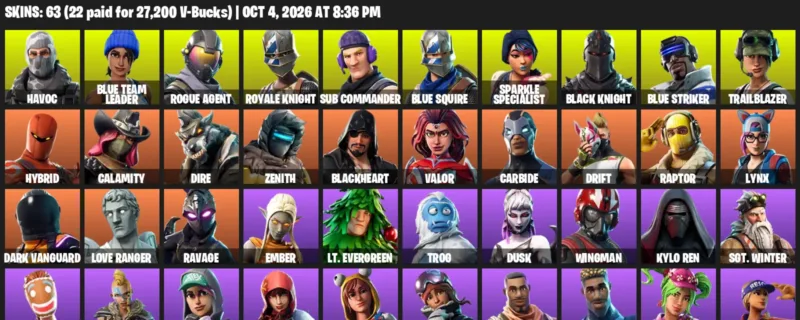 Fortnite account inventory for Havoc - Blue Team Leader - 63 Outfits