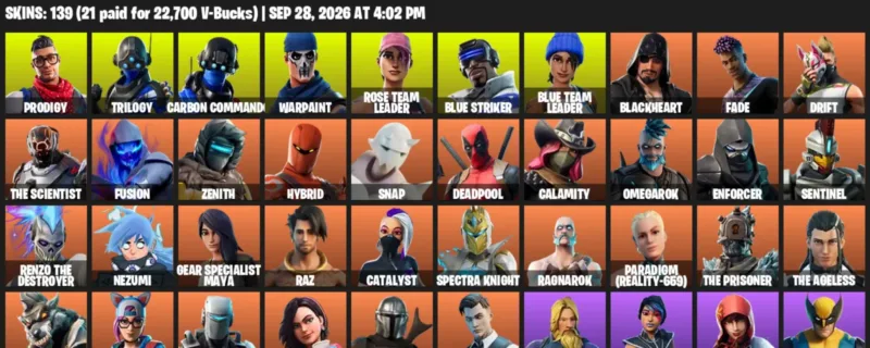 Fortnite account inventory for Prodigy - Trilogy - 120 Outfits