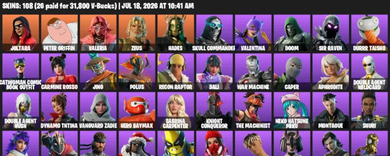 Fortnite Accounts listing: LVL 1593 - Joltara - Peter Griffin - 108 Outfits - 108 outfits