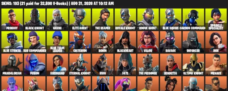 Fortnite account inventory for LVL 3667 - Prodigy - Black Knight - 193 Outfits