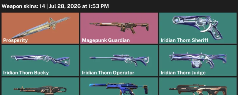 Valorant Accounts listing: LVL 34 · Endeavour Operator & Iridian Thorn Bucky · 14 Skins - Iron 3, 14 skins