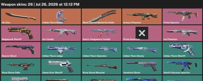 Valorant Accounts listing: LVL 176 · Black.Market Butterfly Knife & Iridian Thorn Blade · 26 Skins - Platinum 3, 26 skins