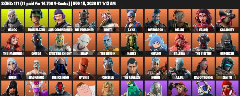 Fortnite account inventory for LVL 2690 - Havoc - Trailblazer - 171 Outfits