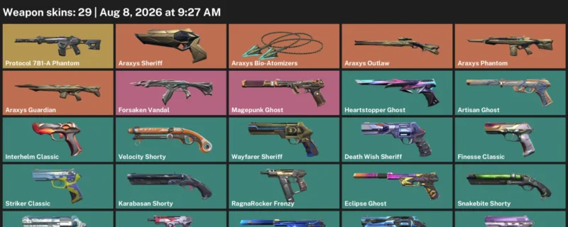 Valorant account inventory for LVL 270 · Araxys Phantom & Araxys Sheriff