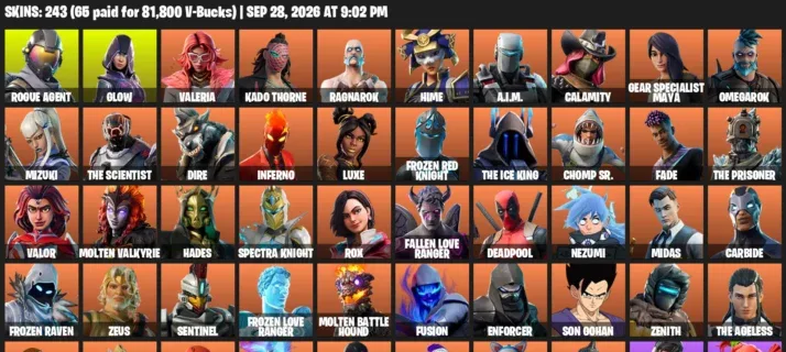 Fortnite account inventory for Rogue Agent - Glow - 120 Outfits