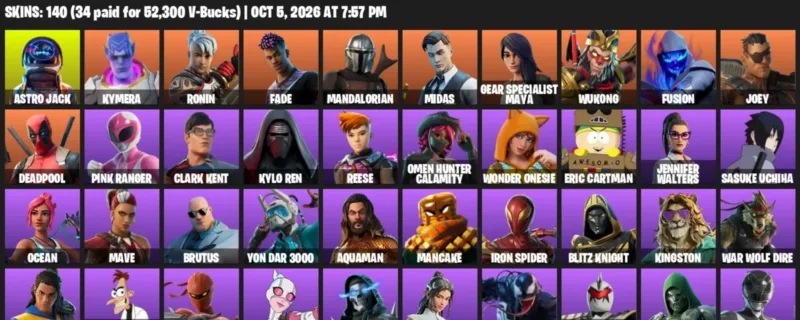 Fortnite account inventory for Astro Jack - Kymera - 120 Outfits