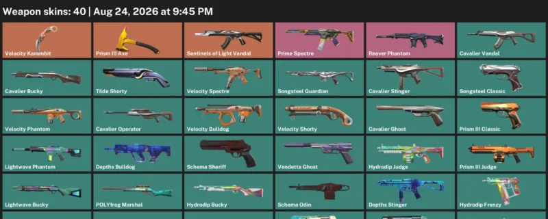 Valorant account inventory for LVL 89 · Velocity Karambit & Cavalier Vandal