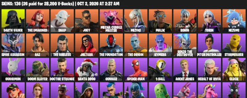 Fortnite account inventory for Darth Vader - The Imagined - 120 Outfits