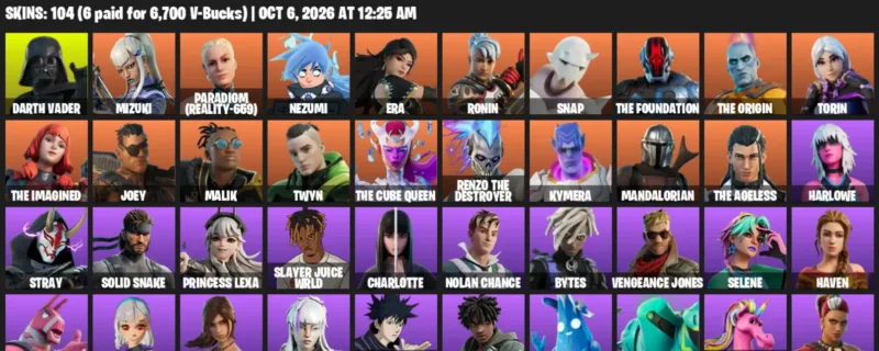 Fortnite account inventory for Darth Vader - Mizuki - 104 Outfits