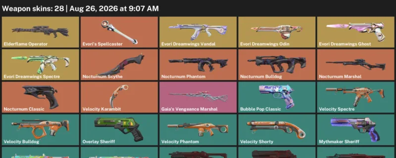 Valorant account inventory for LVL 97 · Nocturnum Scythe & Velocity Karambit